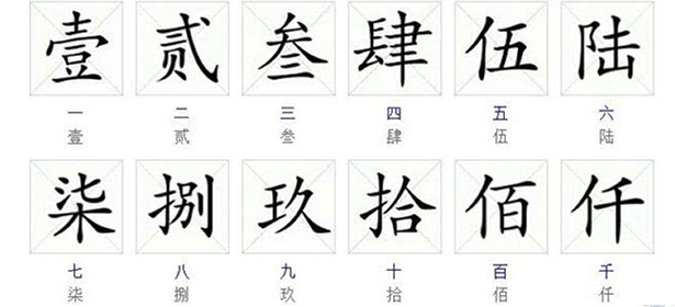 大写数字壹贰叁肆到拾怎么写百千万